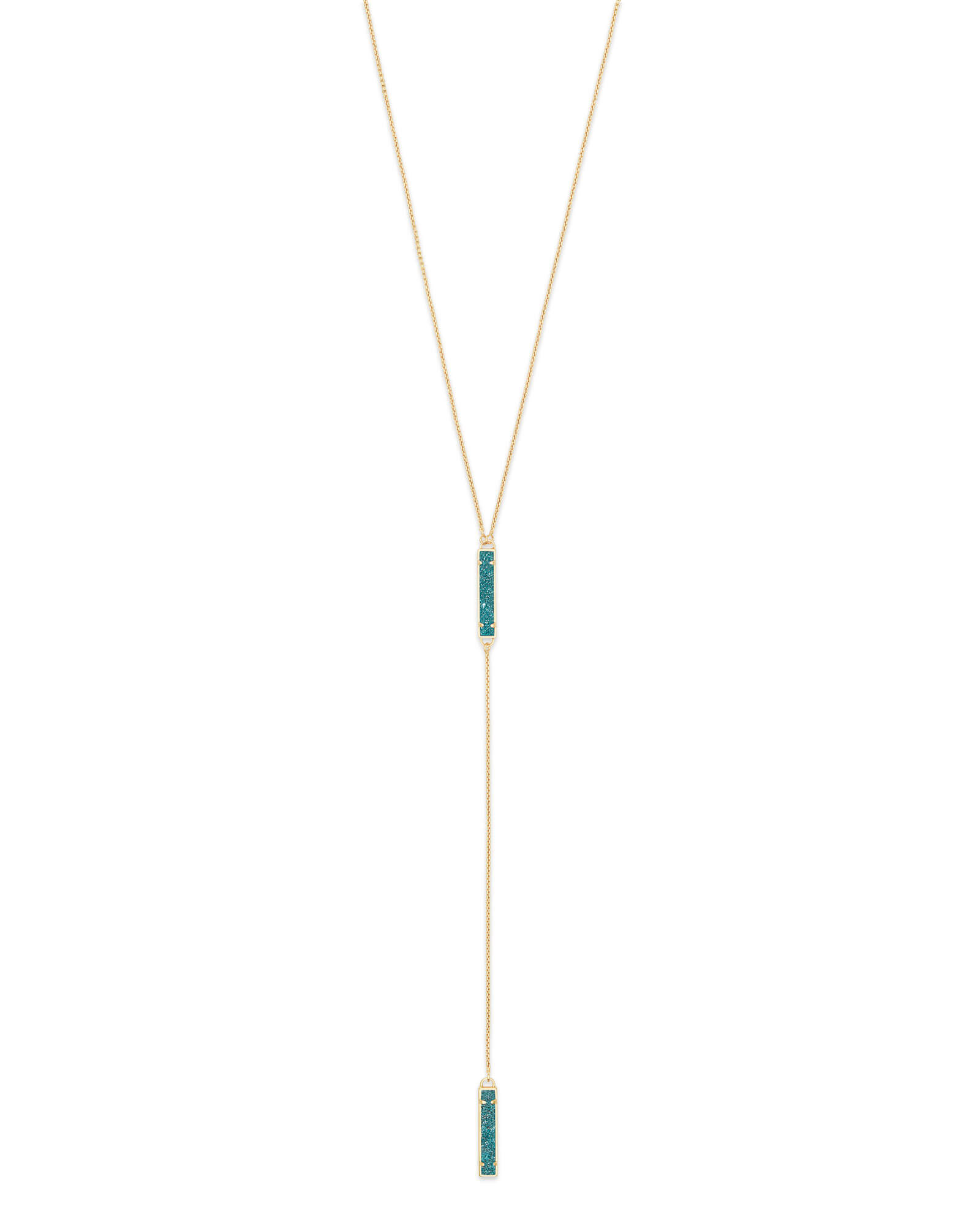 Lilly Gold Y Necklace in Aqua Drusy